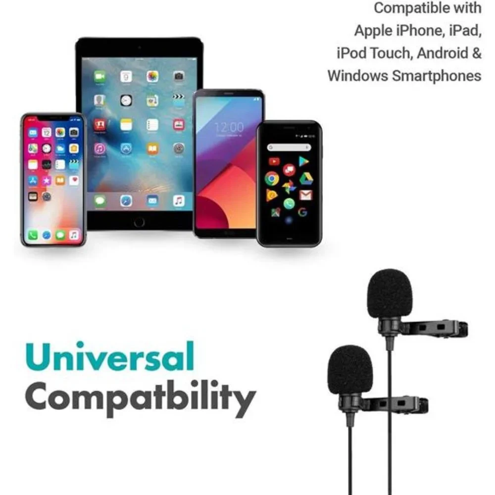 Professional Lavalier Lapel Clipon Interview PodcastMicrophone with SecondaryMic